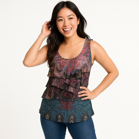 J.T.B Tops - J.T.B. Fun Ruffled Colorful Tank Top Size Small